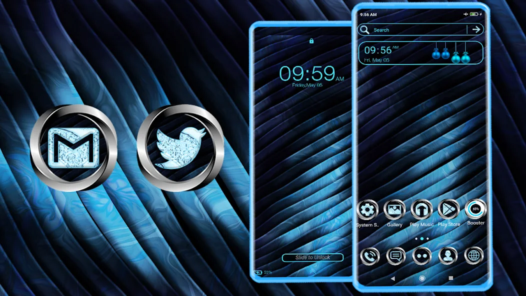 Beautiful Blue Metal Launcher Theme