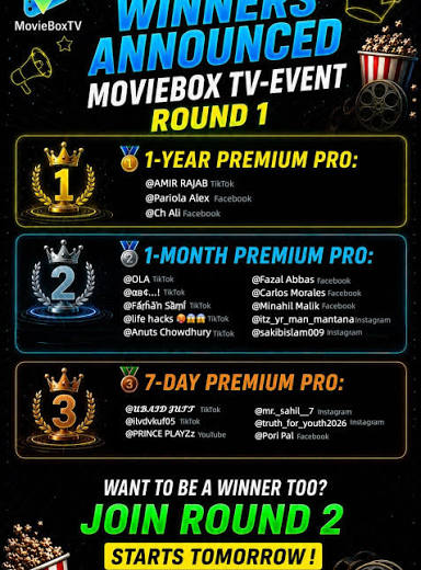 🎉 The winners of the MovieBoxTV contest have been announced! Thank you to everyone who shared their experience with MovieBoxTV. Congratulations to the fortunate participants featured in the announcement! 💥 Join our official channels for more updates.