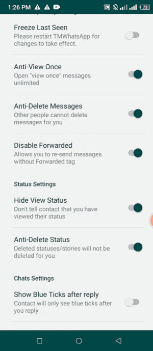 Screenshot 3: TMWhatsApp - Illustrating the modified design elements.