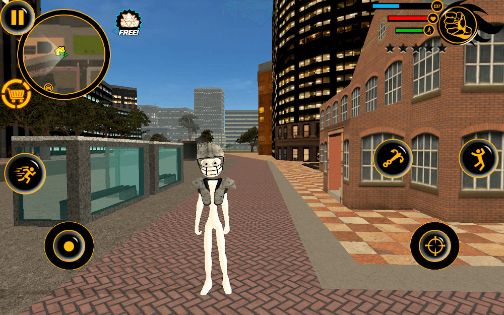 Real Stickman Crime screenshot 2. The hero engages in combat with multiple enemies.