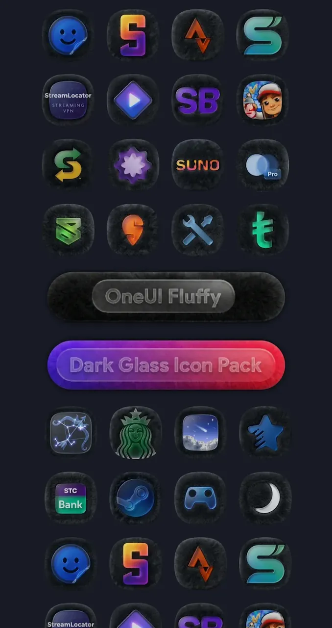 OneUI Fluffy Dark Glass Icons screenshot 3