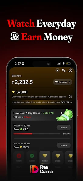 Screenshot 3: FreeDrama - Watch Free & Earn - Easily navigate the interface and find your favorite content with this user-friendly design.