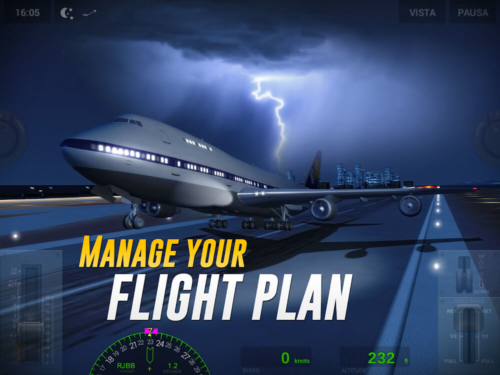 Screenshot: Dynamic weather conditions impacting the landing approach.