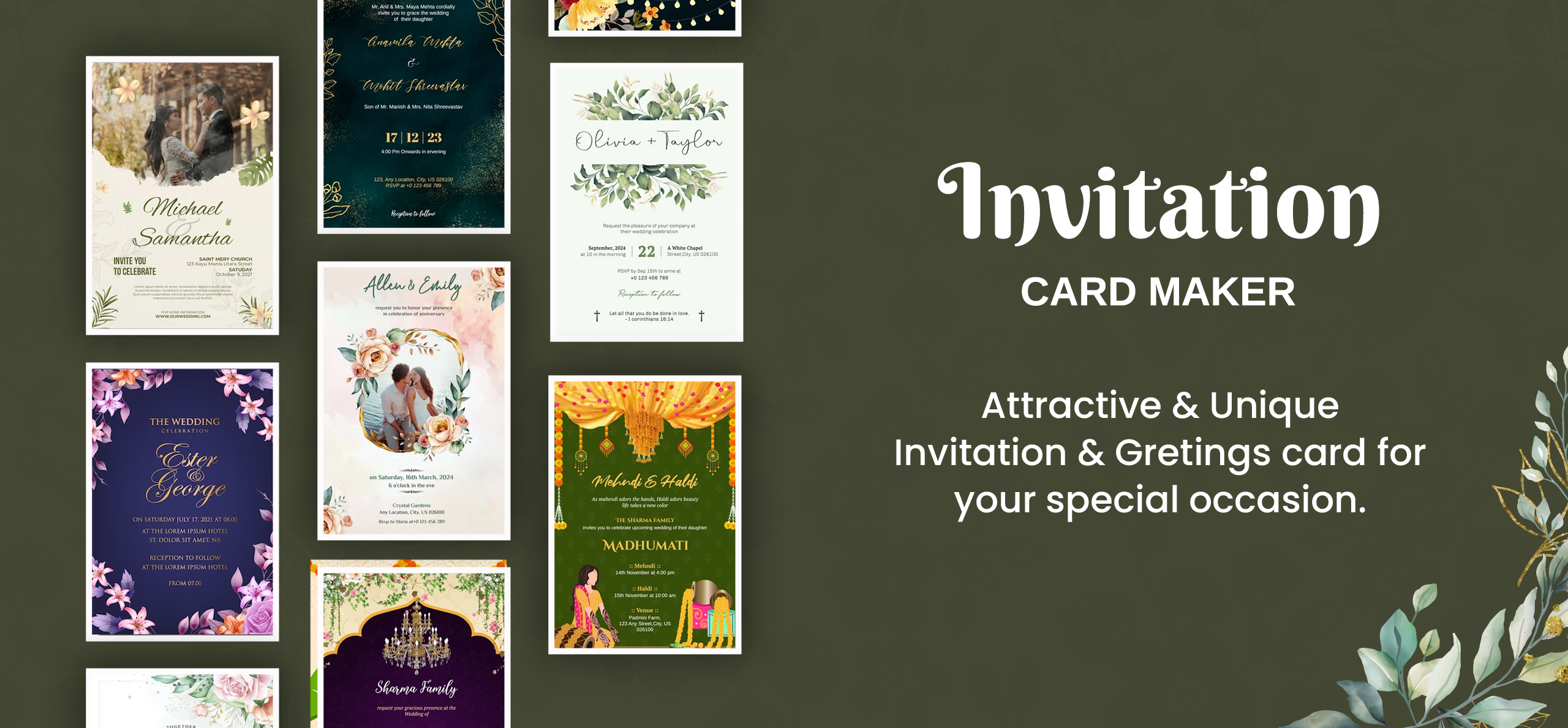 A sample invitation design demonstrating the app's creative possibilities.