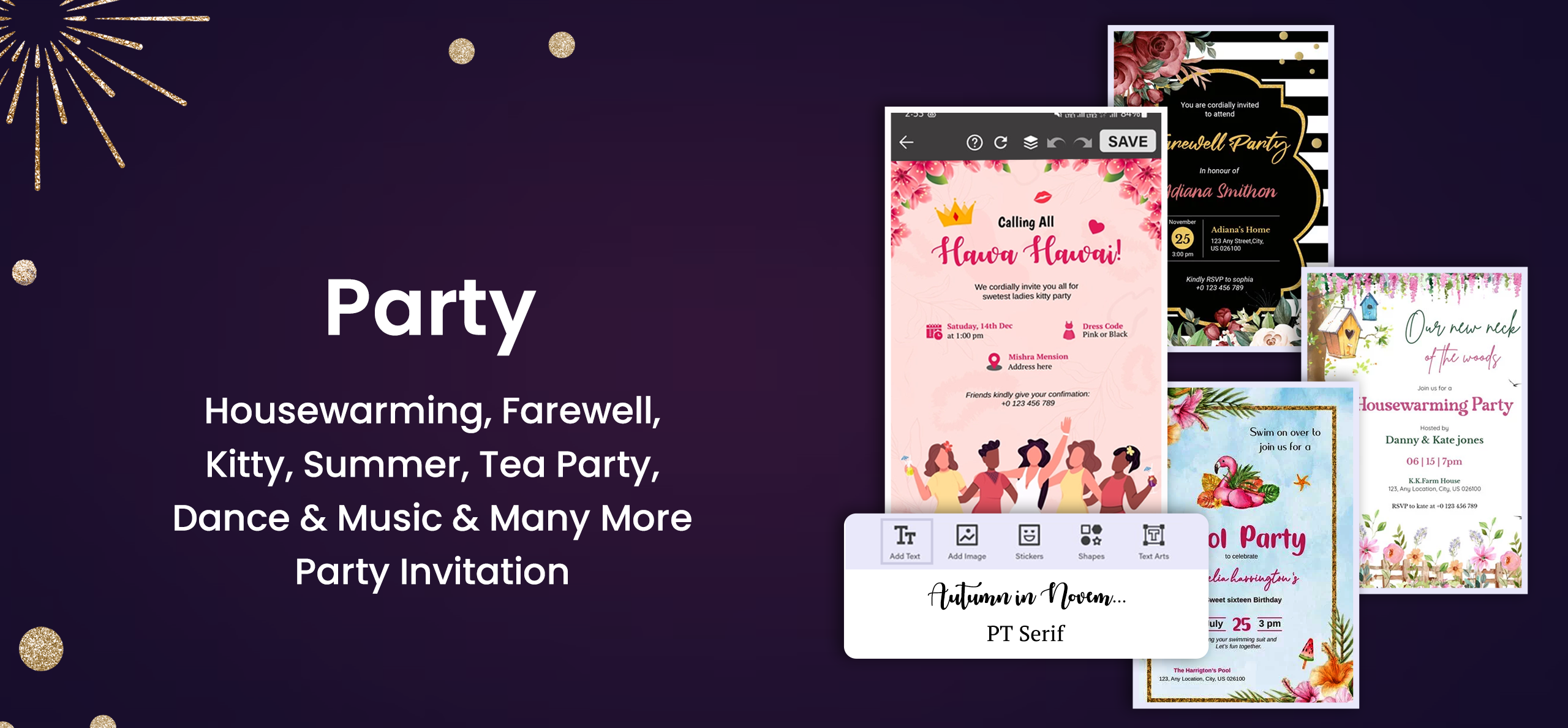 Illustration of a stylish wedding card template available within the application.