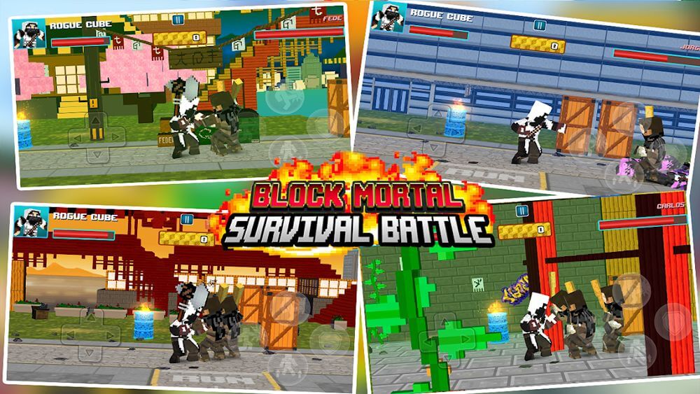A screenshot showcasing gameplay in Block Mortal Survival Battle.