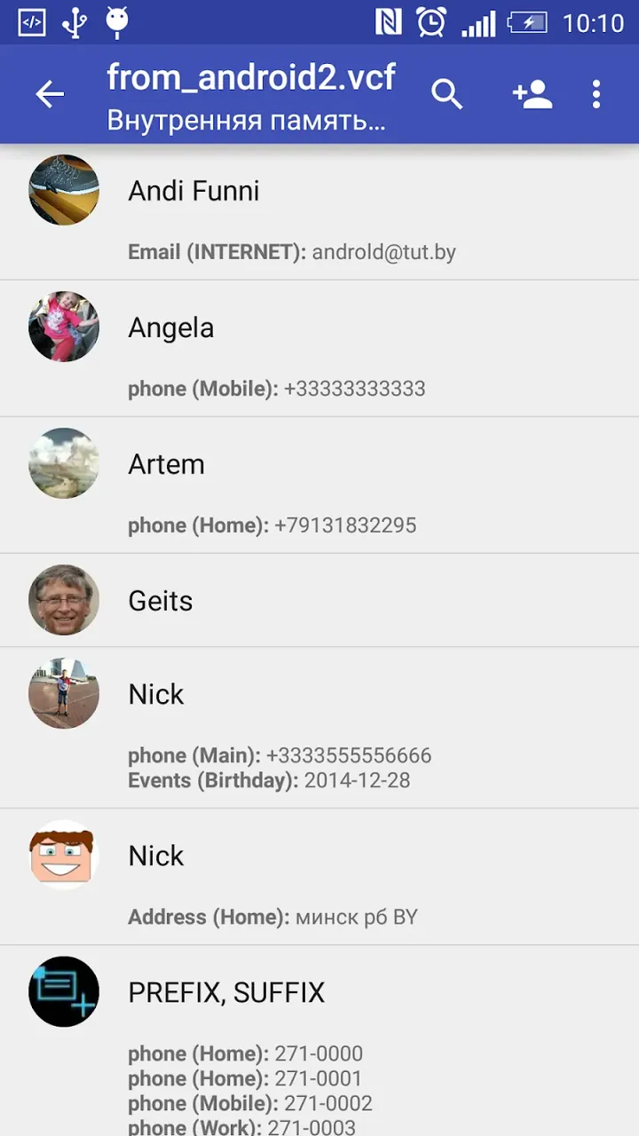 Contacts VCF screenshot 2