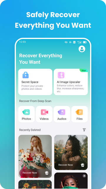 Simple Photo Recovery : Quickly and easily recover deleted photos and data directly to your device.