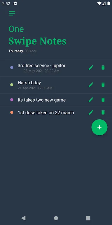 One Swipe Notes gesture settings menu