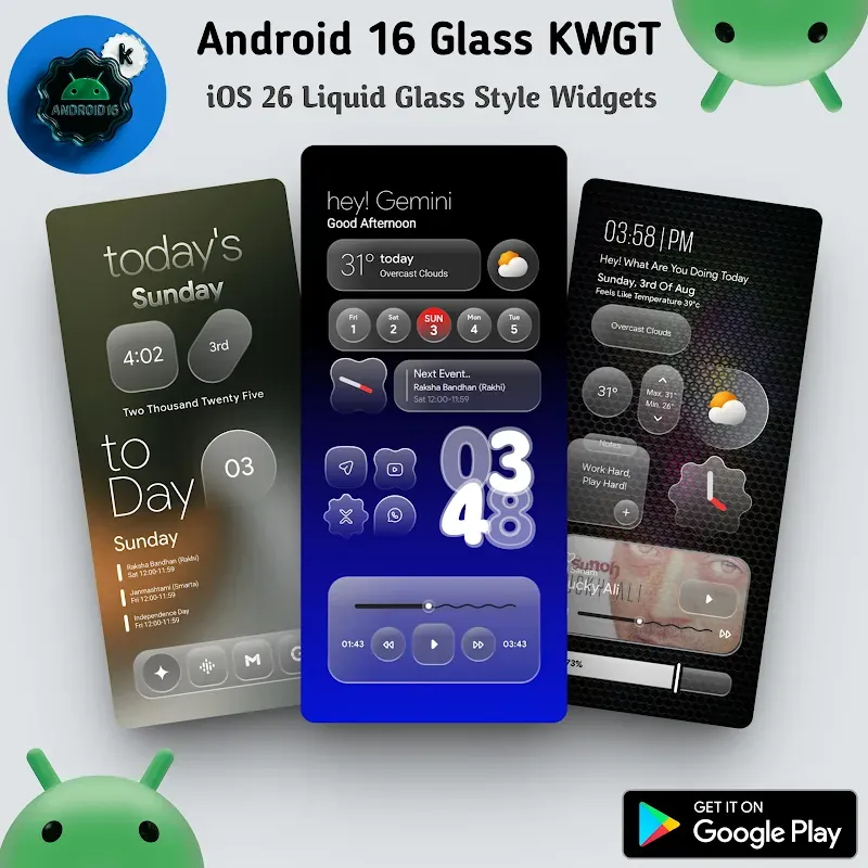 Android 16 Glass KWGT screenshot 5