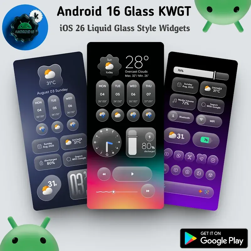 Android 16 Glass KWGT screenshot 2