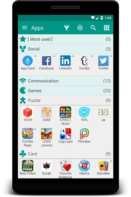 Glextor App Folder Organizer category view 2