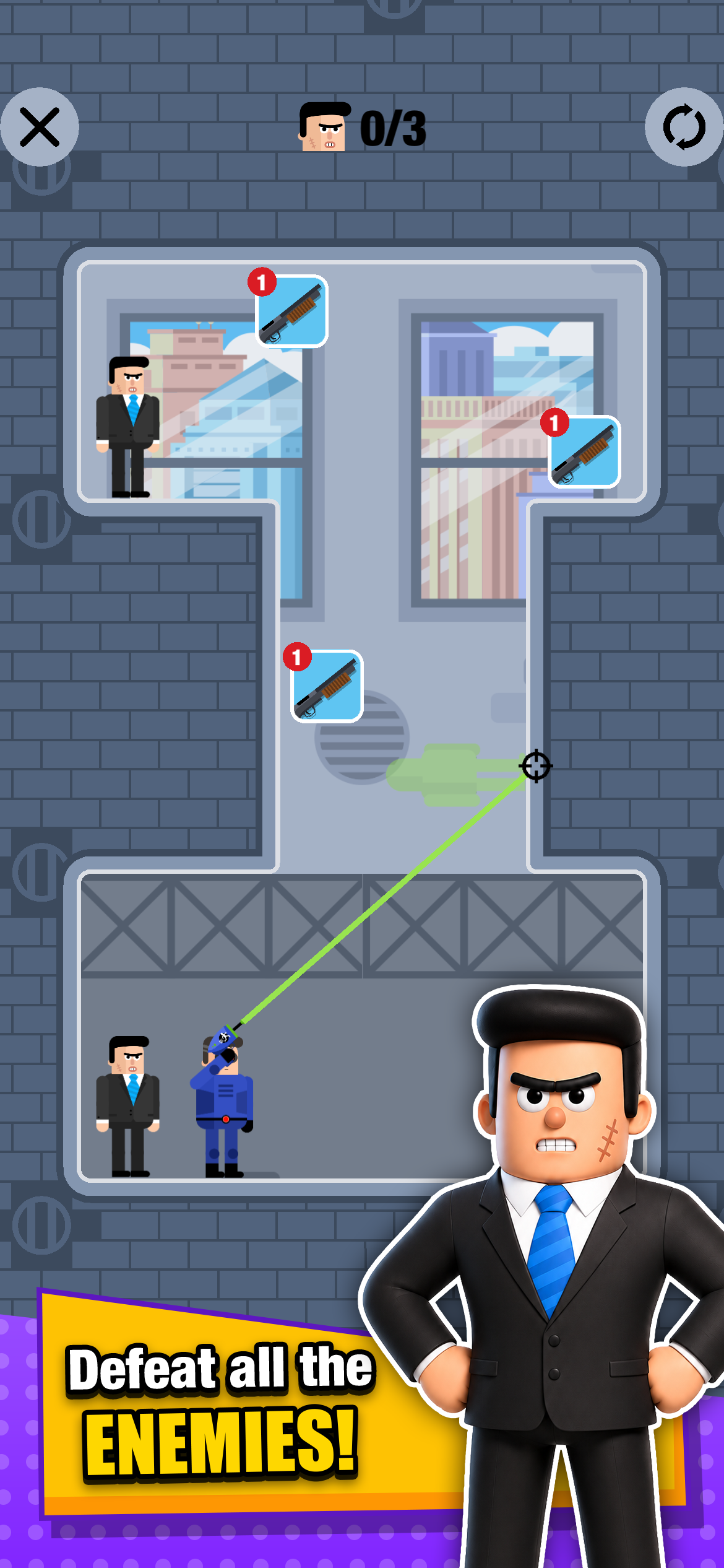 Mr Bullet 2 - Guns & Portals gameplay screenshot 1