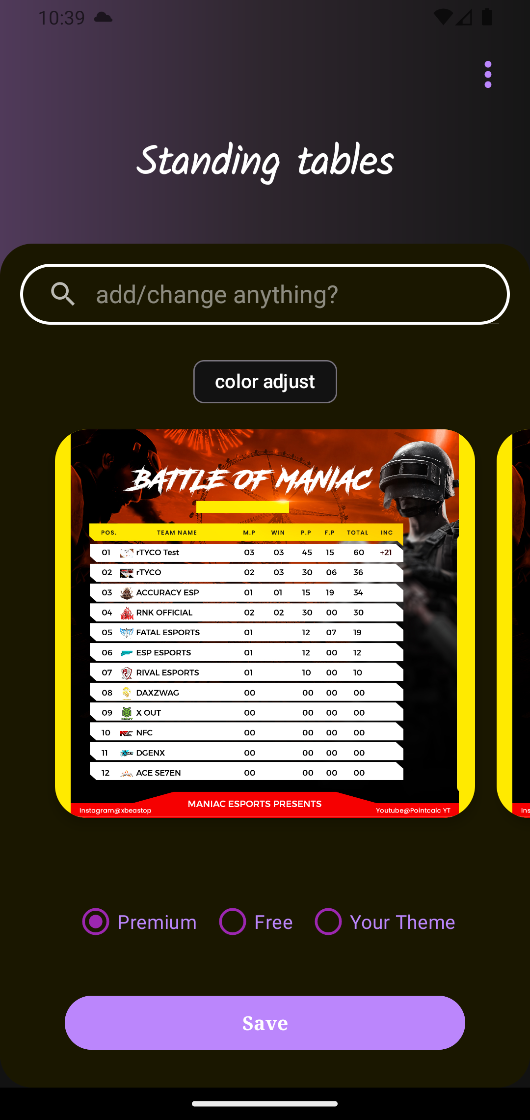 Pointcalc | Point table maker screenshot 2