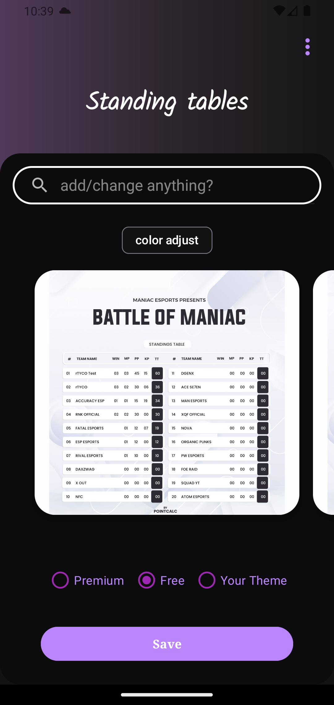 Pointcalc | Point table maker screenshot 3