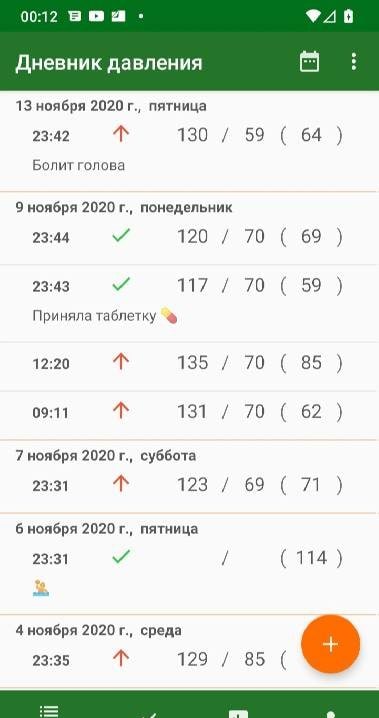 Blood pressure diary screenshot 1
