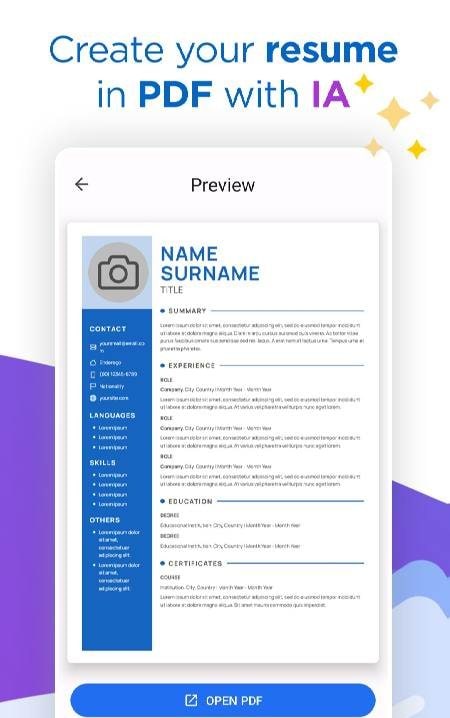 Resume Builder CV Maker PDF interface preview