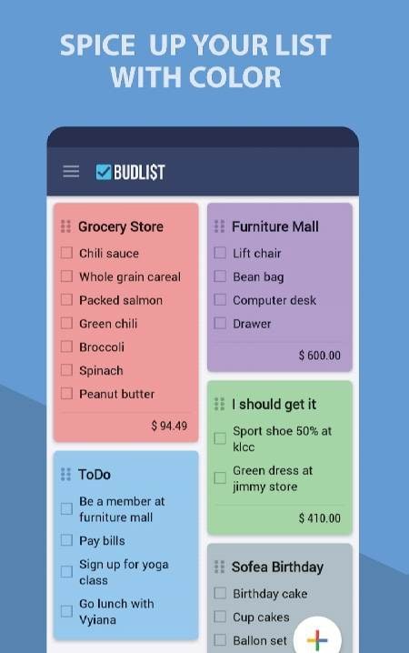 BudList app screenshot 2