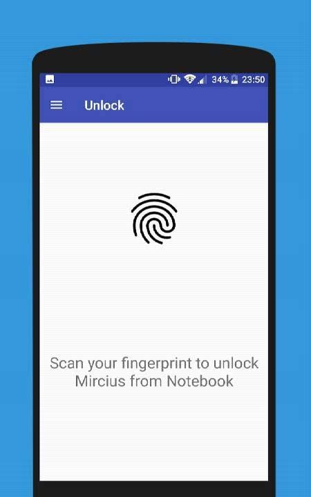 First screenshot of the Remote Fingerprint Unlock app
