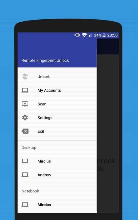 Second screenshot of the Remote Fingerprint Unlock app