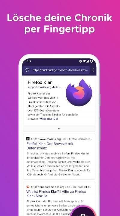 Firefox Klar Browser screenshot 2