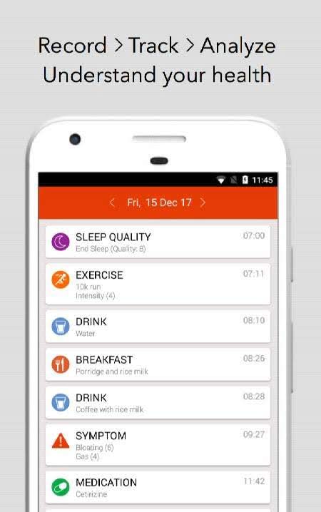 mySymptoms Food Diary Screenshot 1