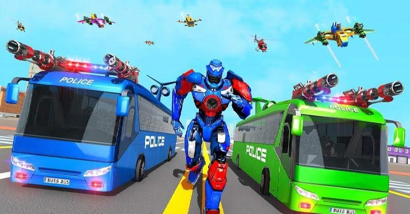 Flying Bus Robot Transform War - Police Robot Games screenshot 4