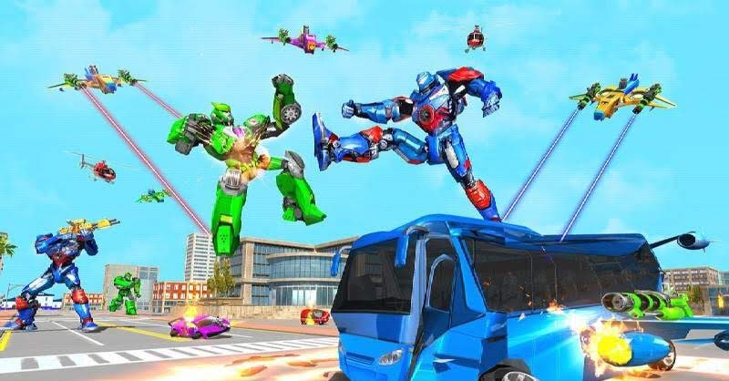 Flying Bus Robot Transform War - Police Robot Games screenshot 2
