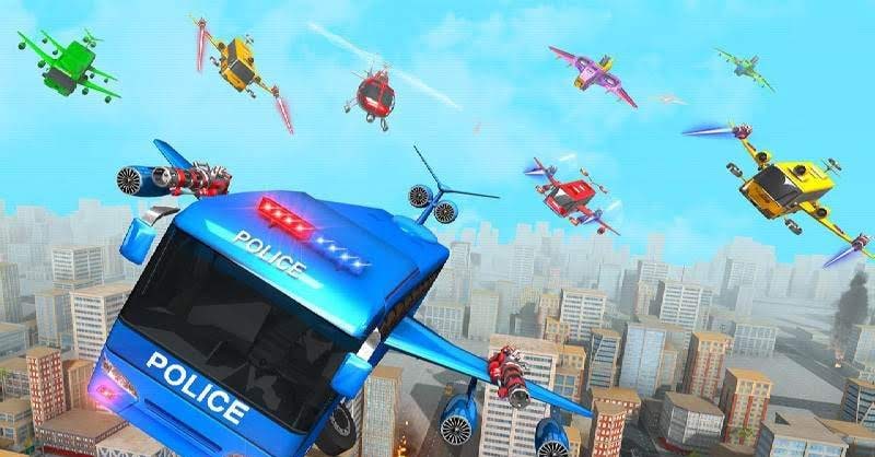 Flying Bus Robot Transform War - Police Robot Games screenshot 3