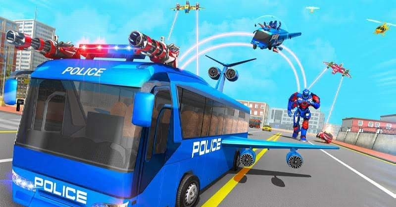 Flying Bus Robot Transform War - Police Robot Games screenshot 1