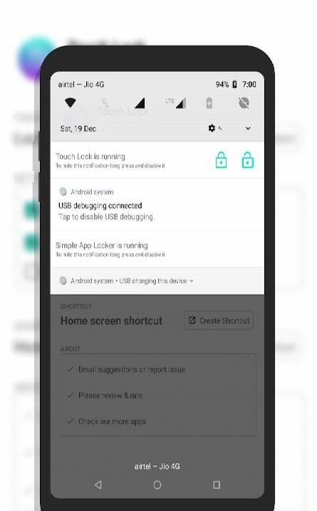 Touch Lock : Lock touch screen functional display