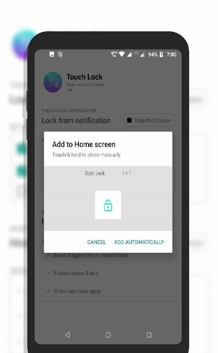 Touch Lock : Lock touch screen settings menu