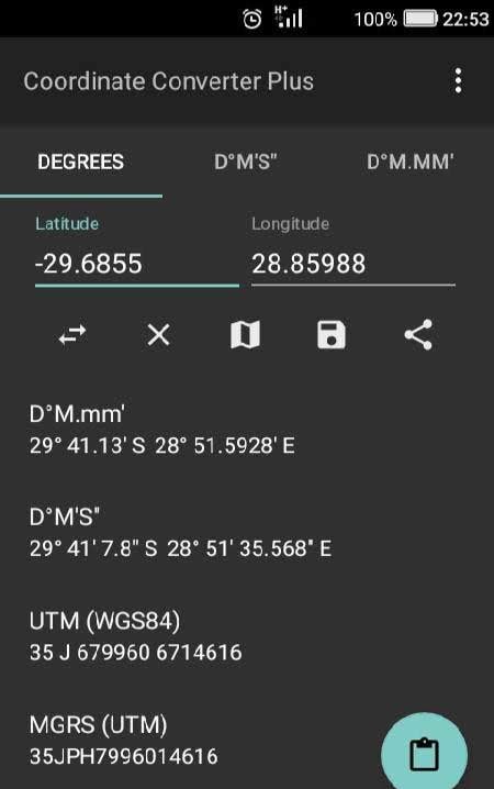 Coordinate Converter Plus coordinate display
