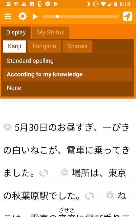 Satori Reader progress tracking screen