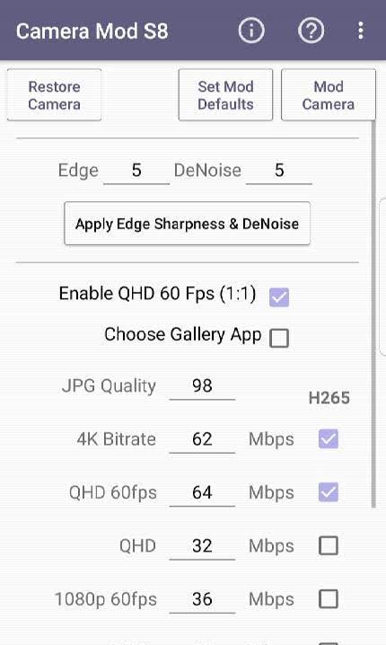 Camera Mod S8 - Bitrate & Settings screenshot 1
