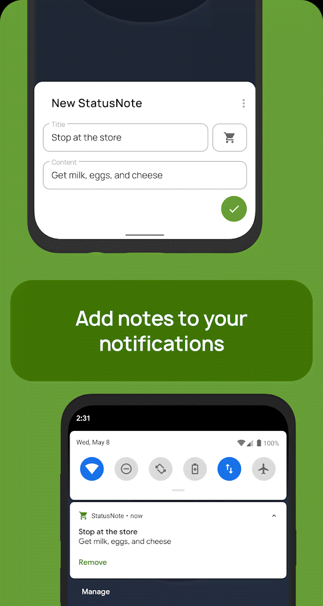 StatusNote 2 - Notes in Notifications screenshot 1