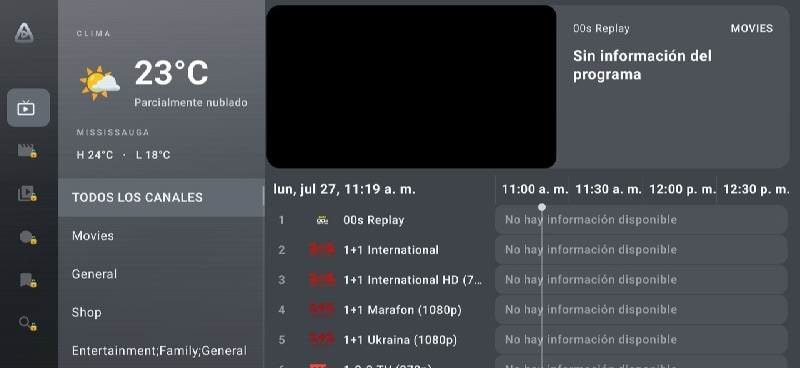 Trinity TV Player preview showing the main interface
