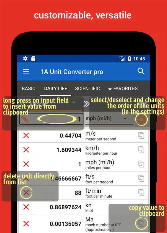 1A Unit Converter pro currency conversion screen