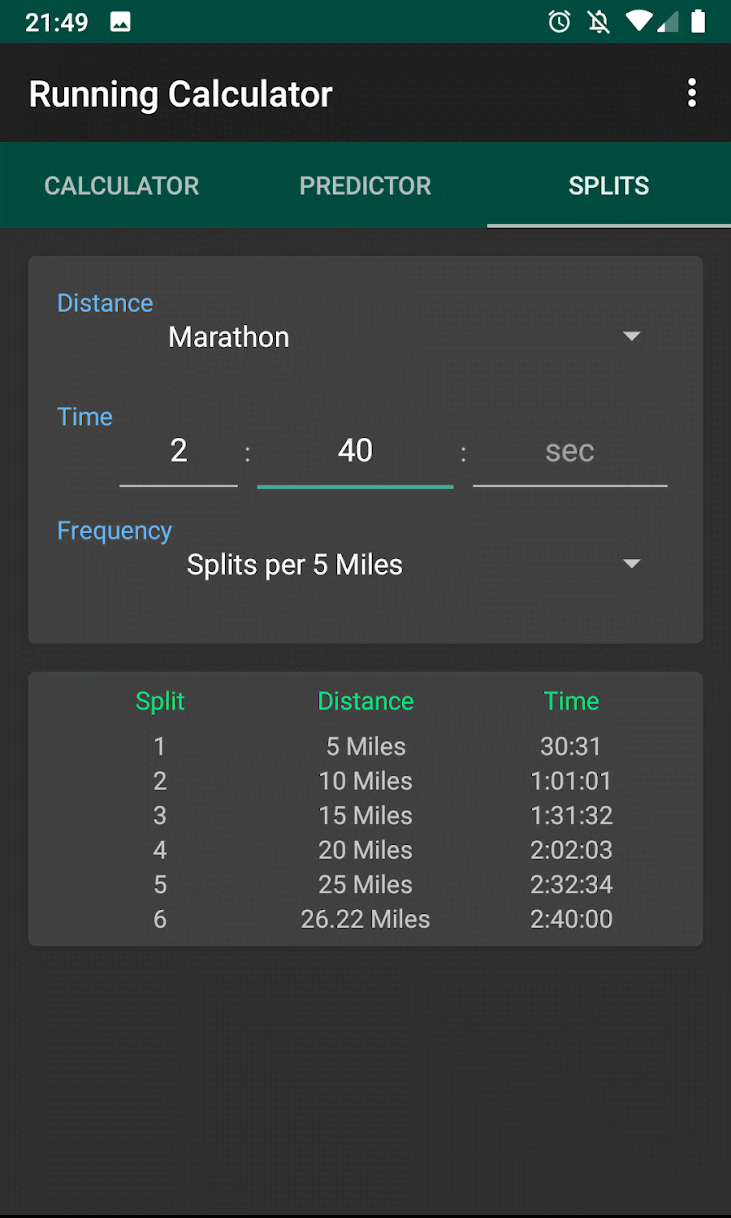Running Calculator: Pace, Predictions, Race Splits screenshot 3