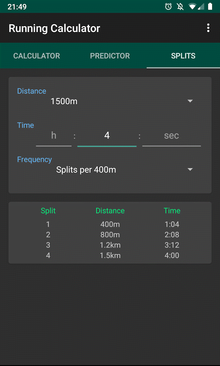 Running Calculator: Pace, Predictions, Race Splits screenshot 4