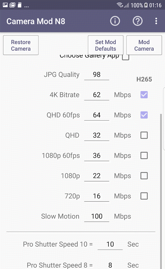 Camera Mod N8 - Bitrates & Settings screenshot 4