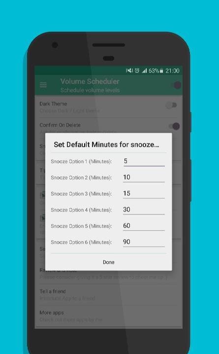 Volume Scheduler settings menu