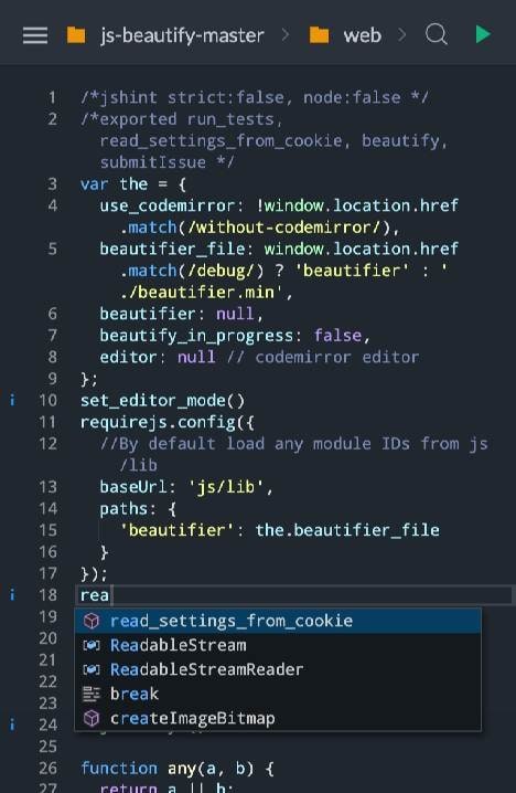 Spck Code Editor / JS Sandbox / Git Client Screenshot 1