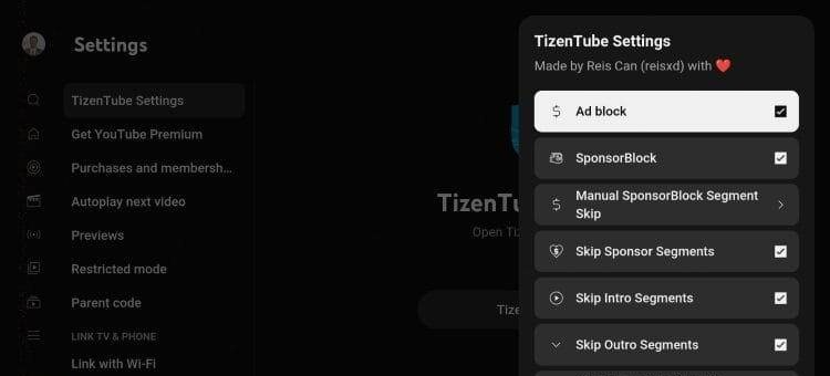 TizenTube in-app screen 4