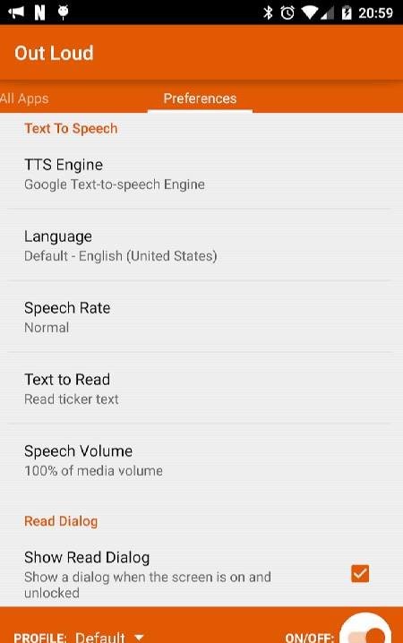 Out Loud notification reading display