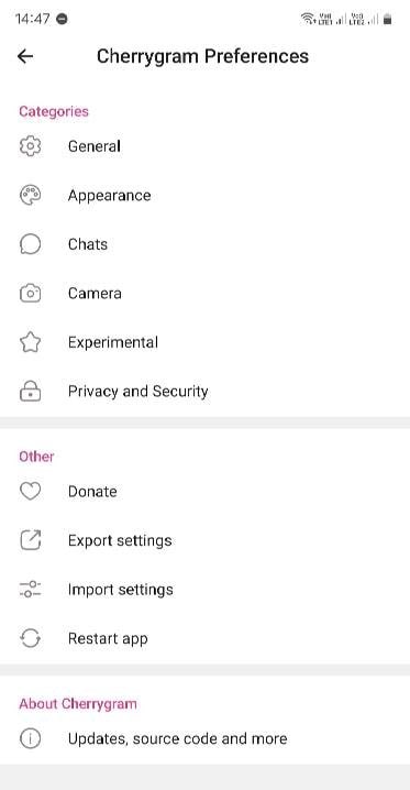 Second preview of the Cherrygram interface