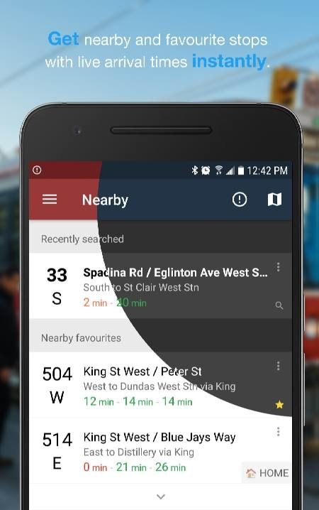 Transit Now - Next Bus Arrival interface preview