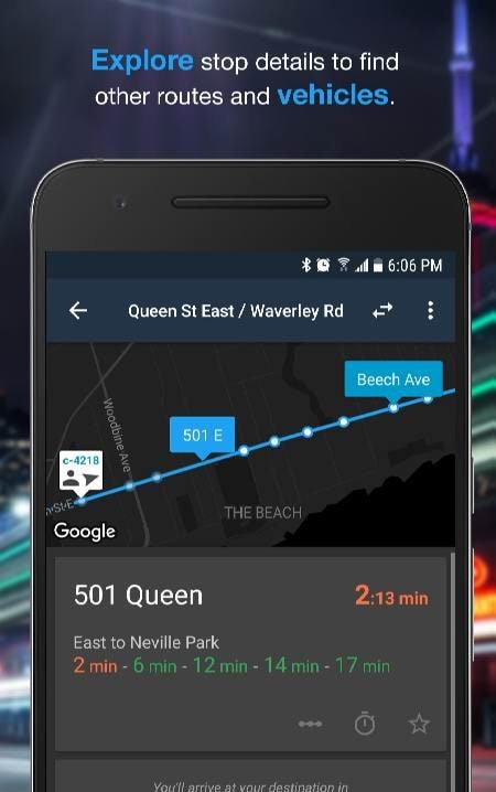 Transit Now - Next Bus Arrival route tracking view